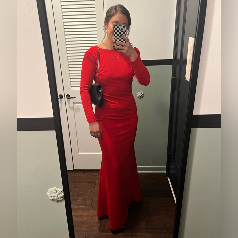 Lulus Backless Long Sleeve Formal Gown